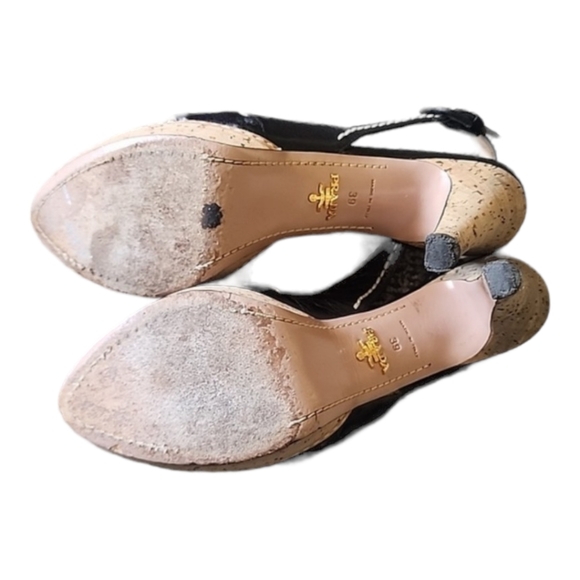 Prada black leather slingback heeled sandals size 39 (8) - Picture 11 of 12